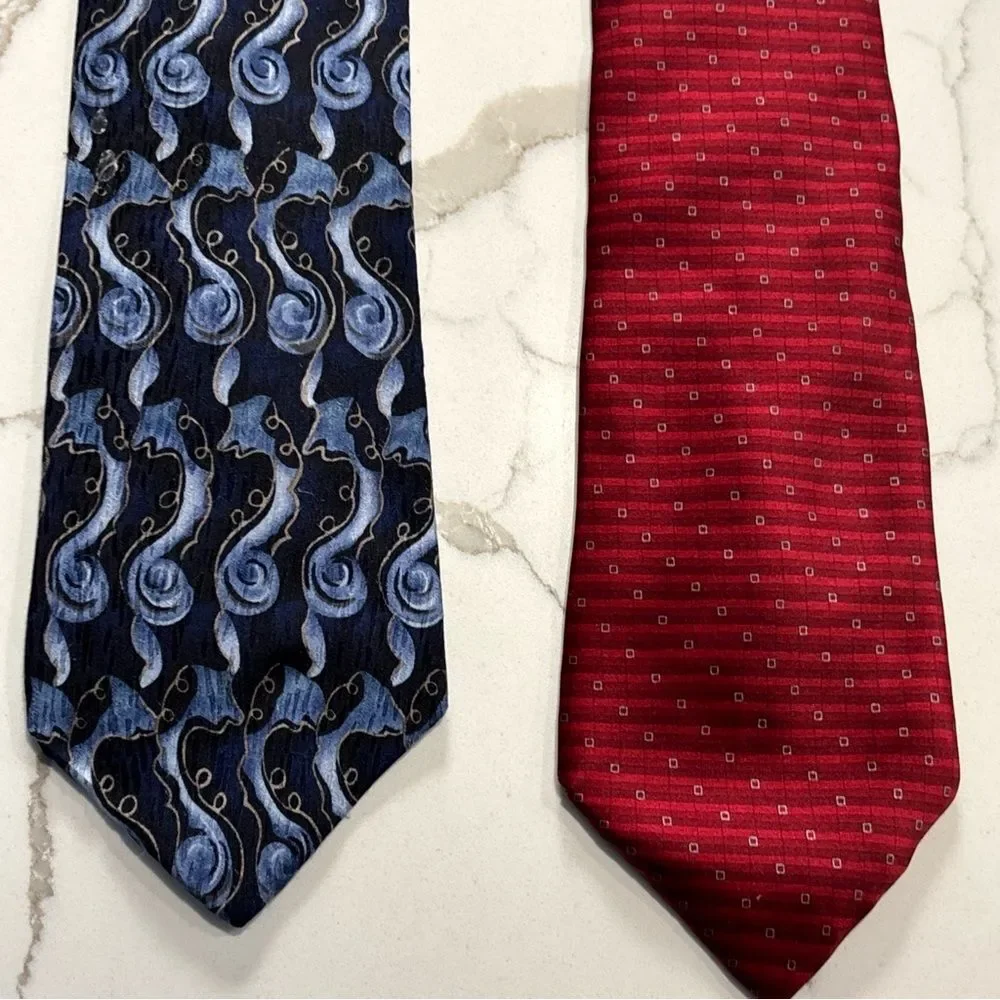 Jimmy V Peggy Fleming Blue Silk Geometric RBM Red Pair of Men's Classic Neckties